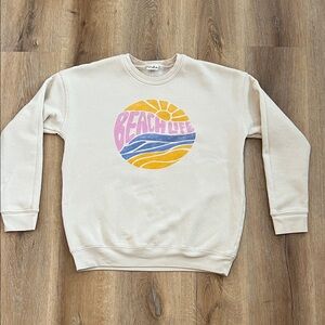 Oat Collective Beach Life Beige Crewneck Sweater Size M